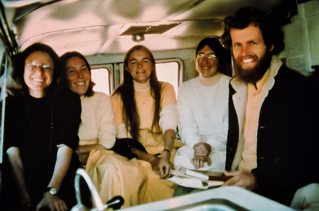 Monastics at Ananda Village, circa 1976. Asha, Anandi, Seva, Parvati, Nitai (click to enlarge)