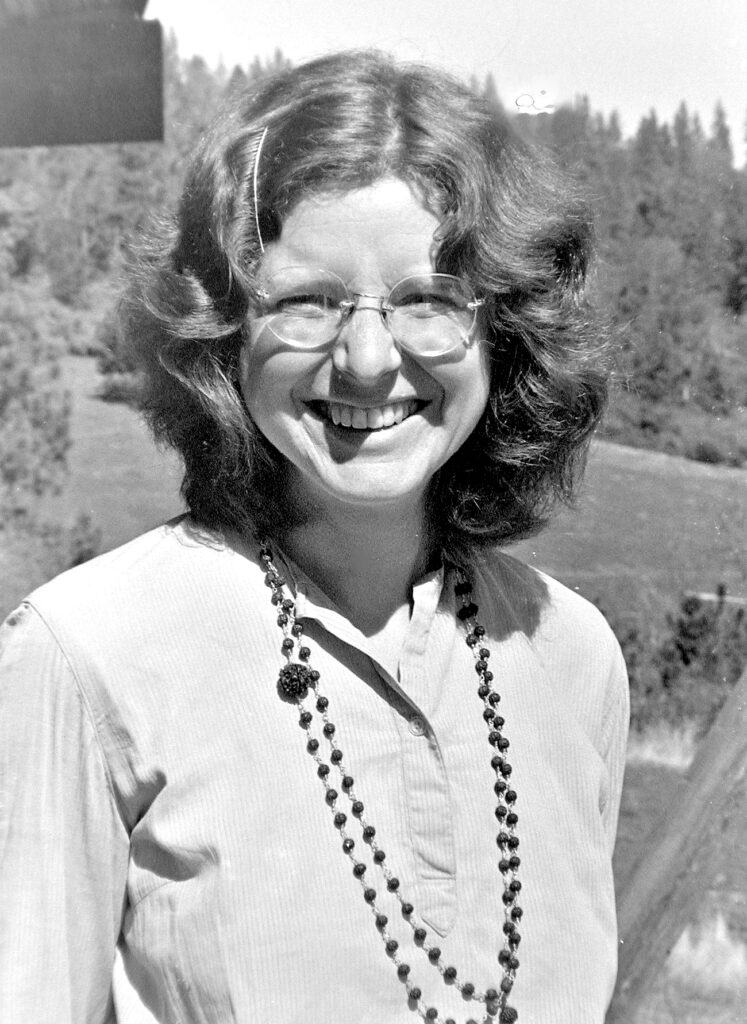 Asha around 1976, photo taken on the deck of the publications offices at Ananda Village