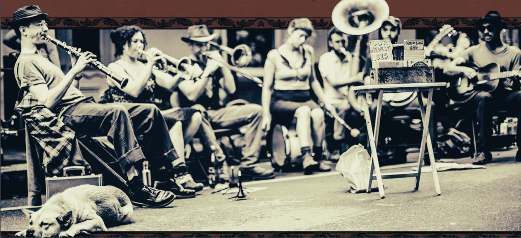Tuba Skinny dixieland band plays on New Orleans street.